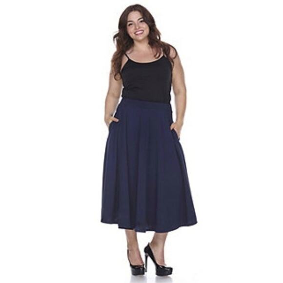 White Mark midi skirt with pockets Tasmin Flare royal blue sz 3XL elastic waist - Picture 7 of 7